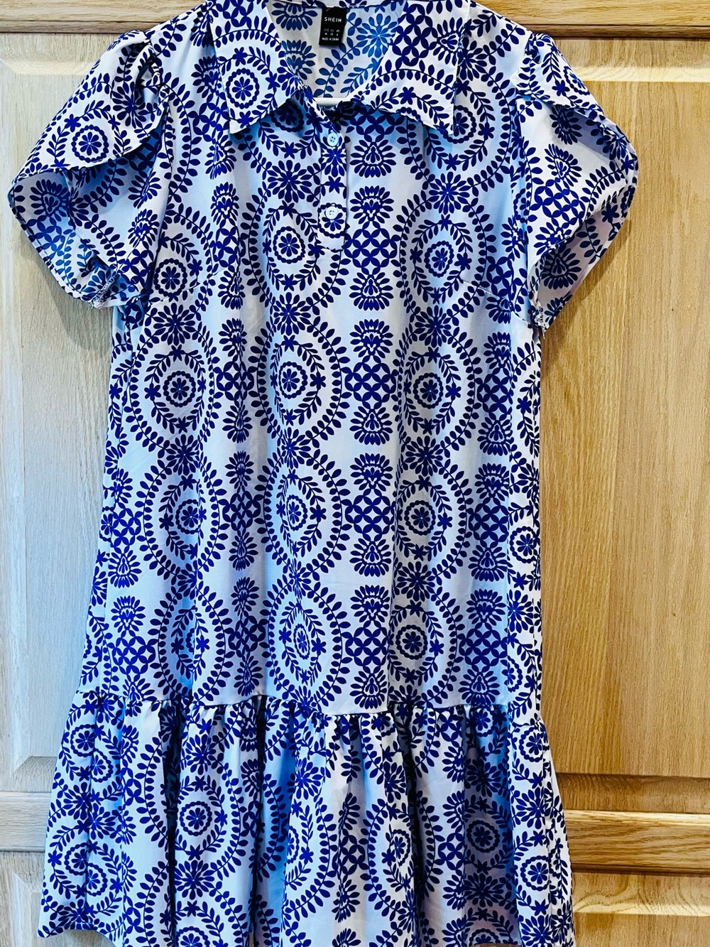 SHEIN Blue and White Printed Mini Dress